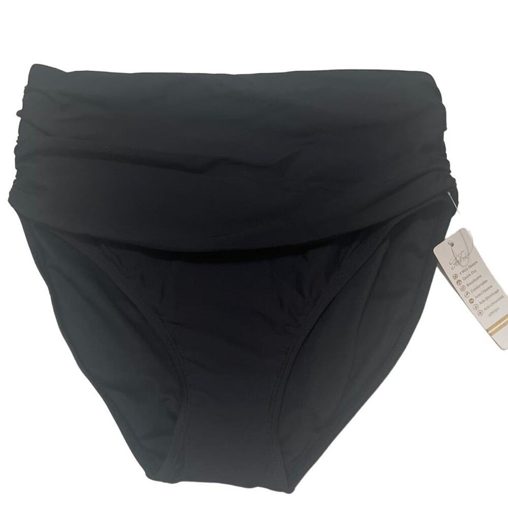 Ruched High Cut Bikini Bottom Black NWT Size S